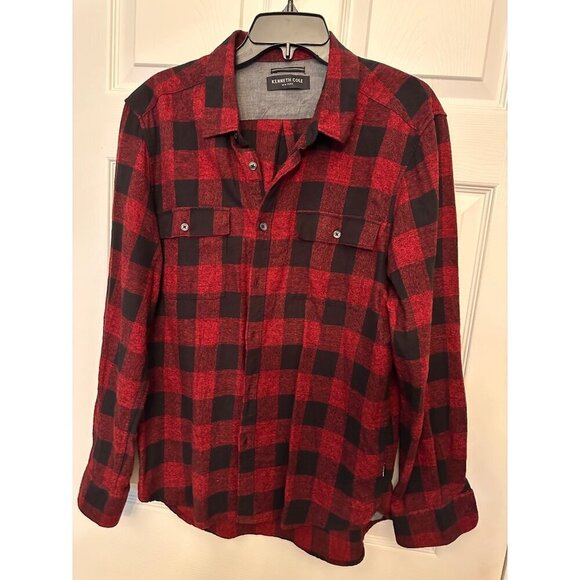 Kenneth Cole New York Maroon and Black Flannel Shirt Size L - Picture 1 of 6